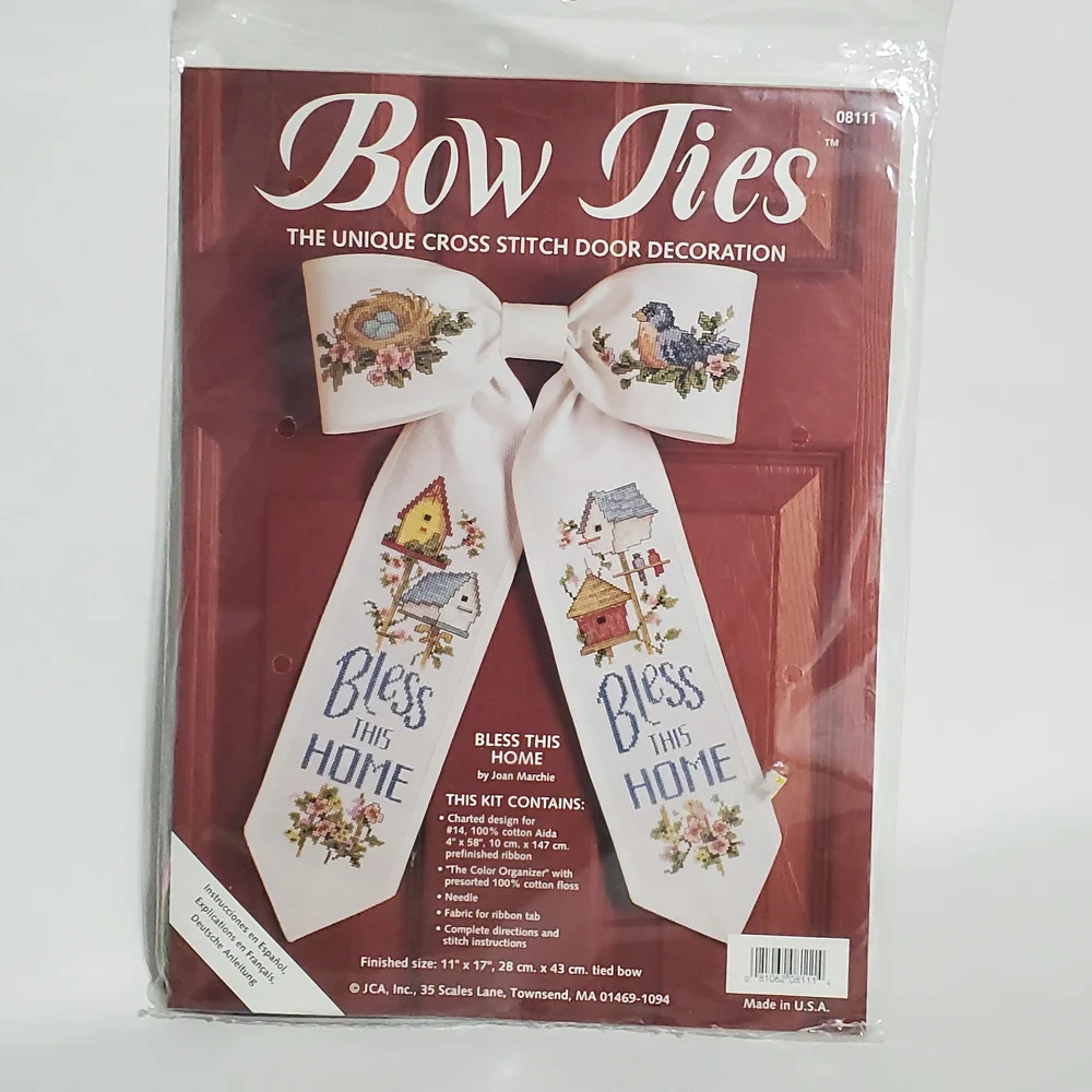 Bow Ties Cross Stitch Door Decoration Kit with Birdhouses Floral Design #08111 - Picture 1 of 5